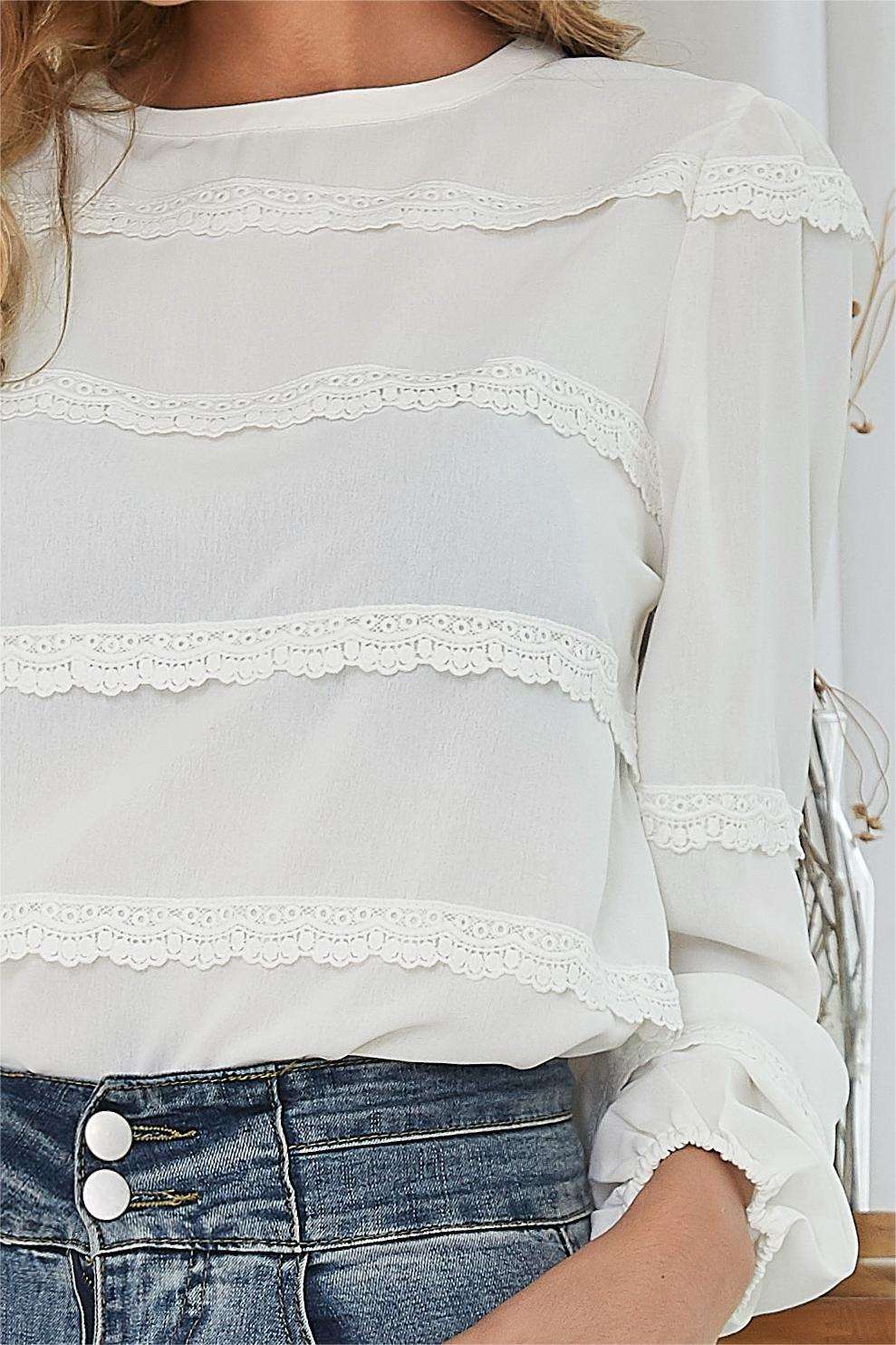 GRACE KARIN Lace Decorated Tiered Puffed Blouse