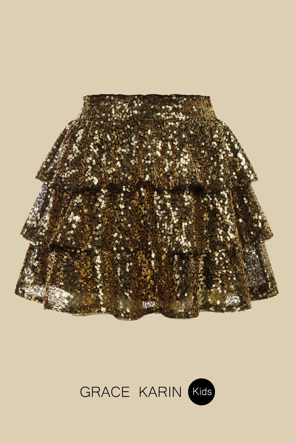 GRACE KARIN Kids Sequined Cake Skirt Little Girls Elastic Waist 3-Layer Mini Skirt