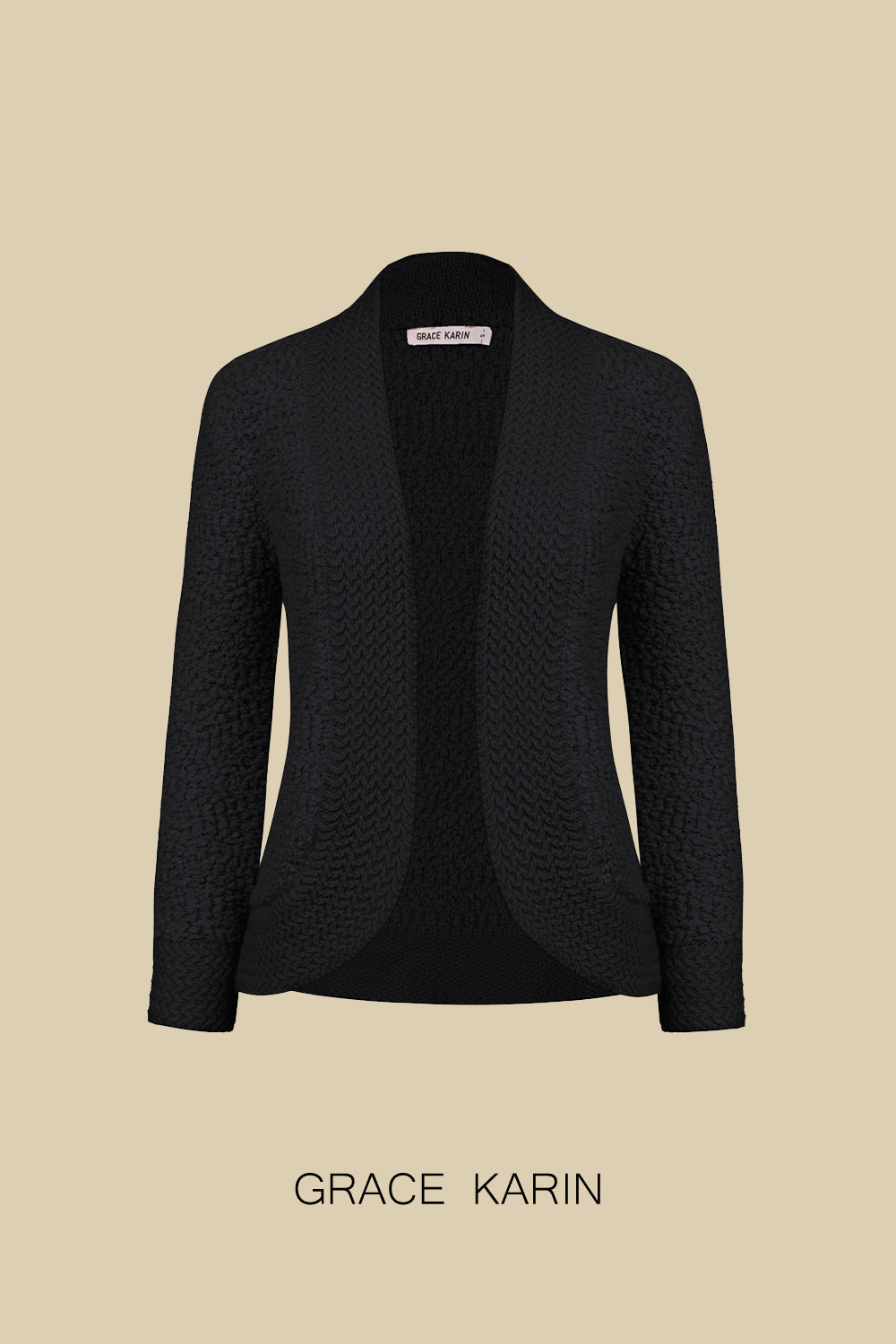 GK Women Contrast Fabric Cardigan Long Sleeve Open Front Irregular Hem Sweater