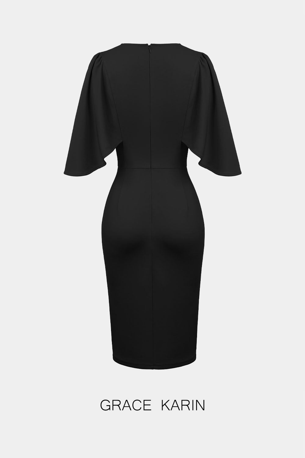 【Only $9.99】GRACE KARIN 3/4 Ruffle Sleeve Bodycon Dress