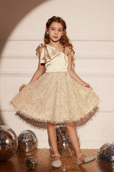 GK Kids Robe en tissu contrasté pour petites filles, une épaule au-dessus du genou, robe trapèze