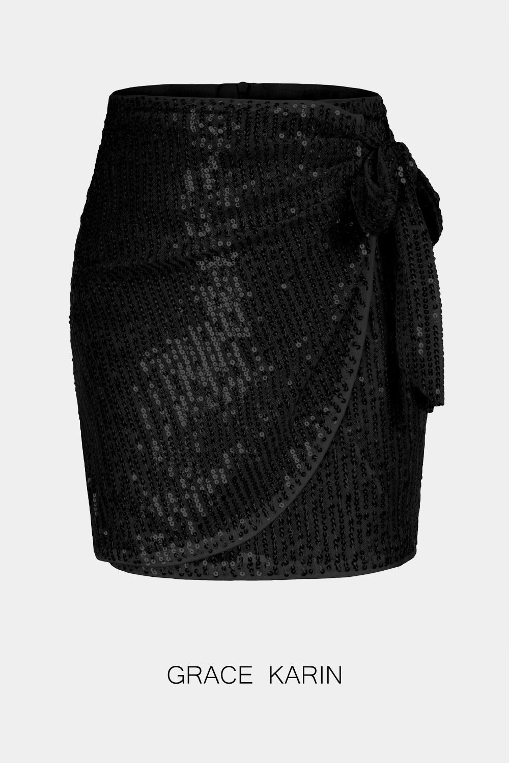 【$19.99 Flash Sale!】GRACE KARIN Kids Sequined Mini Skirt Little Girls High Waist Bow-Knot Decorated Skirt
