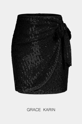 【Solo $9.99】GRACE KARIN Minifalda con lentejuelas para niños Falda decorada con lazo de cintura alta para niñas pequeñas