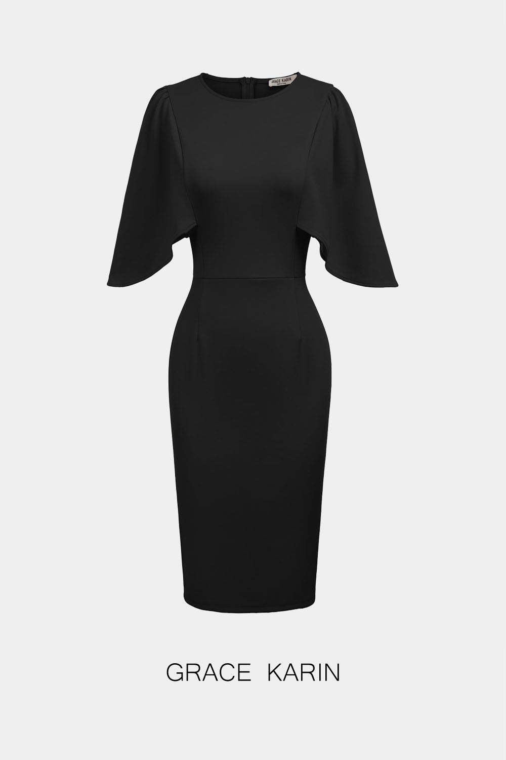 【Only $9.99】GRACE KARIN 3/4 Ruffle Sleeve Bodycon Dress