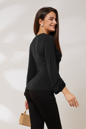 GRACE KARIN Ruched Comfy Casual Long Sleeve Square V-Neck Tops