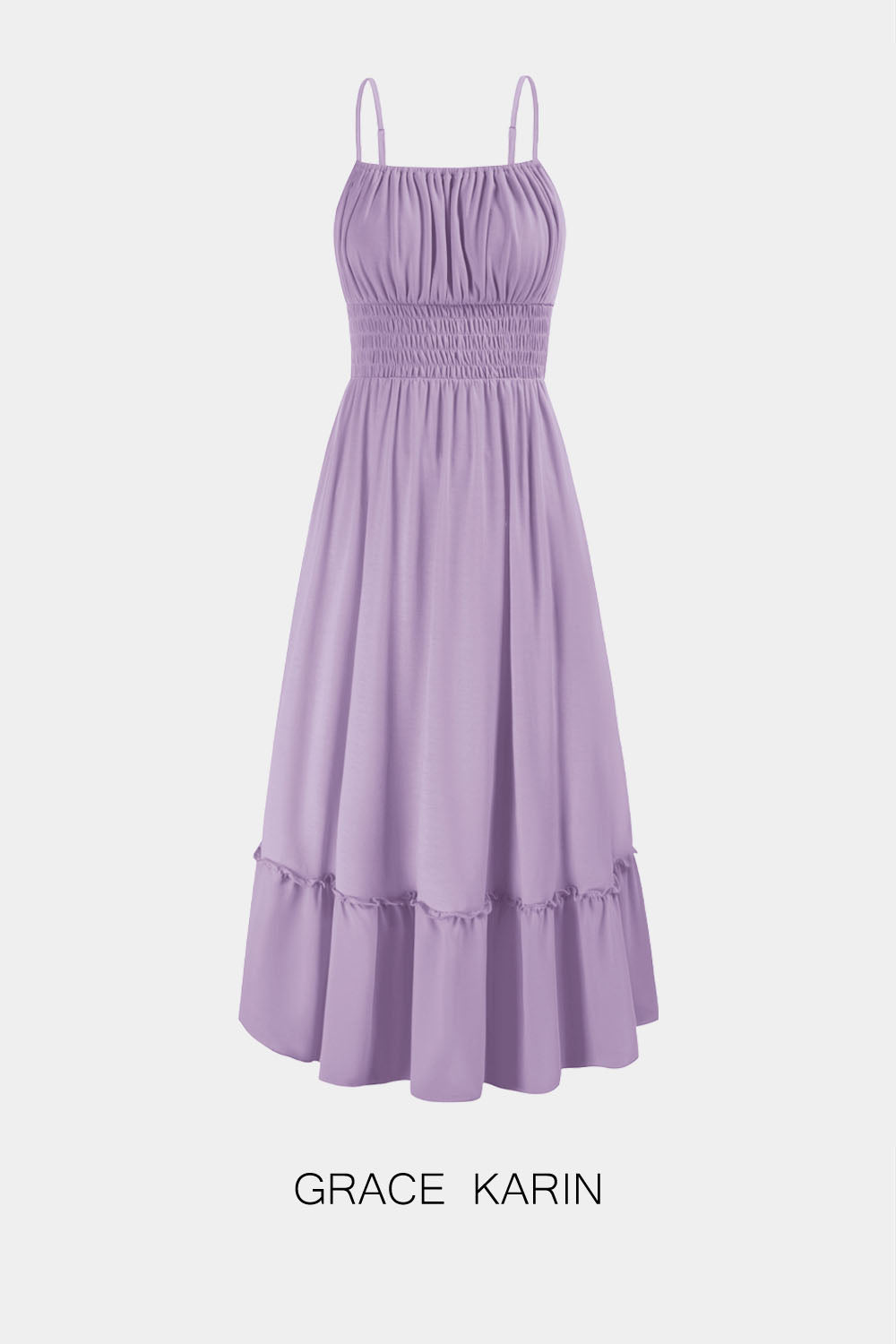 【$19.99 Flash Sale!】GRACE KARIN Maxi Cami Ruched Bodice Smocked Waist Dress