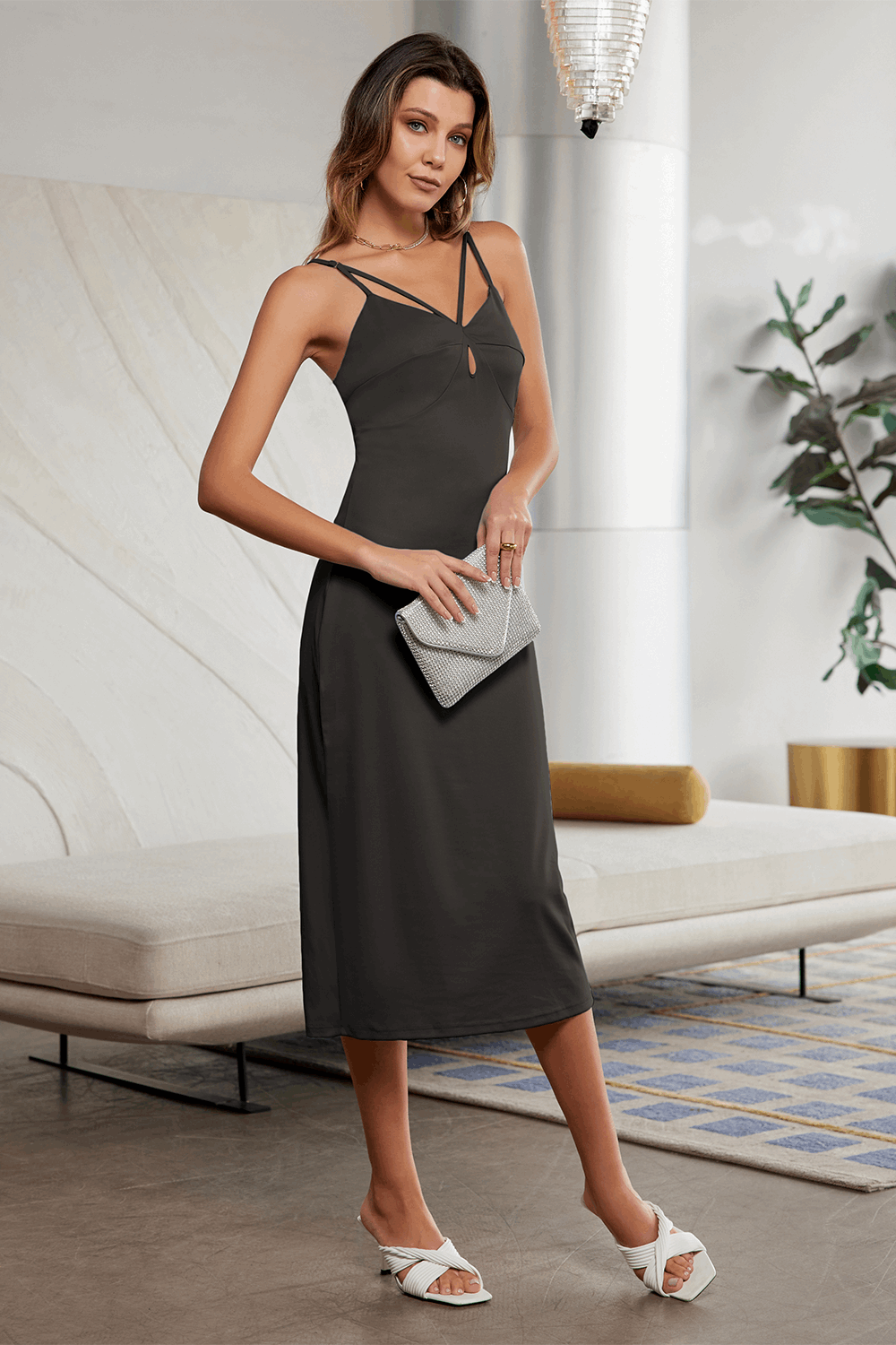 GRACE KARIN Dual Strap Cami Dress Comfy Cut-out Front V-Neck Bodycon Dress