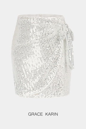 【Solo $9.99】GRACE KARIN Minifalda con lentejuelas para niños Falda decorada con lazo de cintura alta para niñas pequeñas