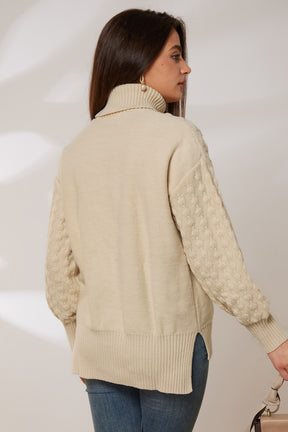 GRACE KARIN Side Slit Turtleneck High-Low Pullover Sweater