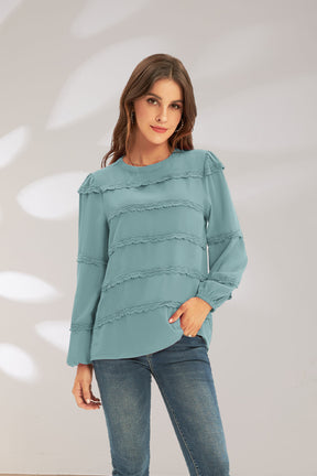 GRACE KARIN Lace Decorated Tiered Puffed Blouse
