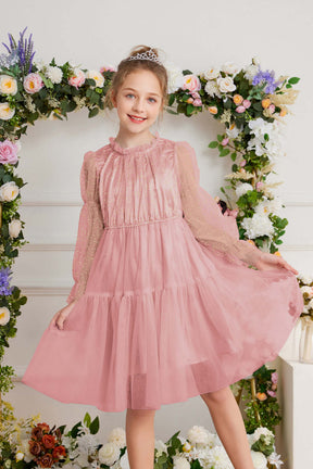 GK Kids Tulle Netting Party Dress Long Virago Sleeves Tiered A-Line Dress