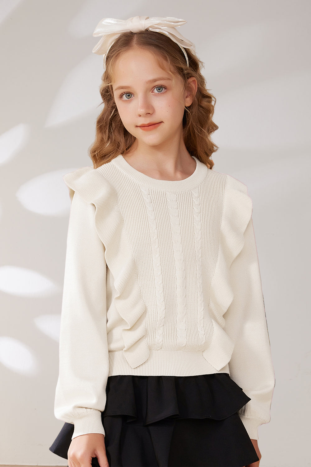 GRACE KARIN Suéter decorado con volantes para niños Prendas de punto con cuello redondo para niñas pequeñas