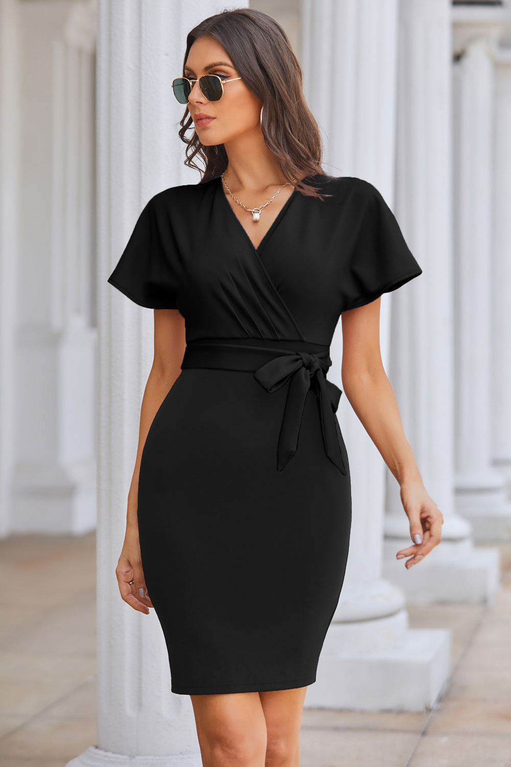 【Only $9.99】GRACE KARIN Short Sleeve With Belt Bodycon Dress